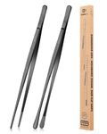 2 Pcs 12-Inch Kitchen Tweezers Fine Tweezer Tongs, Stainless Steel Professional Long Cooking Tweezers for BBQ, Sea Food, Repairing and Serving (Black)