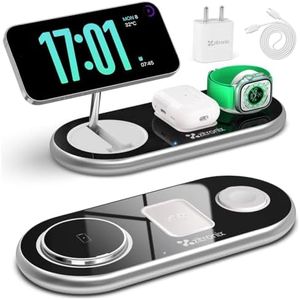Zitronix® 3 in 1 Wireless Charger for iPhone, iWatch & Airpod 15W Apple Wireless Charger with Folding Arm Design Magnetic Wireless MagSafe Charger Stand Portable Charging Station with Cable & Adapter