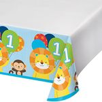 Creative Converting PC324599 Zoo Animals 1" Plastic Tablecover-1 Pc, White and Blue