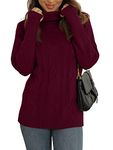 Qixing Womens Cable Knit Turtleneck Sweater Long Sleeve Cozy Warm Pullover Jumper Wine Red-S