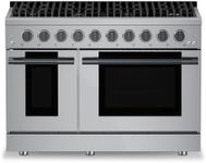 Hauslane 48" Gas Range in Black Stainless Steel, 8 Burners up to 20,000 BTU 6.7 cu. ft., Double Convection Oven with 5 Rack Positions, 5-Year Warranty, Convertible NG/LP Cool-Touch Triple-Layer Door