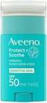 Aveeno Protect + Soothe Mineral Sunscreen Stick for Sensitive Skin with Broad Spectrum SPF 50, Water-Resistant Face & Body Sunscreen with Zinc Oxide & Oat, Fragrance-Free, Travel Size, 1.5 oz