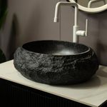 Eleshine 18'' Bathroom Sink, Irregular Oval Resin Vessel Sink with Stone Pattern, Modern Artistic Style Sink, NO Faucet, Dark Gray
