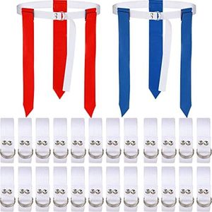 24 Player Adjustable Flag Football Belts Flag Football Set Football Training Equipment for Youth with 3 Flags Per Belt for Kids Adults Players, 36 Red and 36 Blue Flags, Blue, Red, White, 43.31 inches