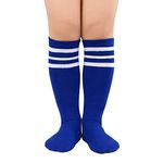 Zando Baby Socks Child Kids Soccer Socks Youth Tube Socks Striped Knee High Socks Cotton Uniform Sports Socks Toddler Athletic Soccer Team Socks Boy Long Socks for Girls Blue White Striped One Size