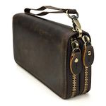 Men's Genuine Leather Clutch Bag Double Zipper Purse 4 Interlayer Zip-Around Wallet