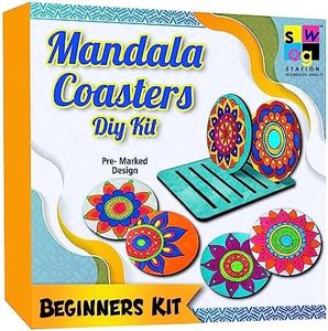 Swagstation Mandala Art Kit|Craft Materials For Mandala Art Painting Kit For Kids|Gifts For Girls Age 10-12|Gifts For Teenage Girls|Craft Kit Of Pack Of 6 Coasters With Colour Kit - Brown