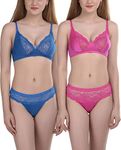 FIMS - Fashion is my style 2 Bras 2 Panty Set Lingerie Lingerie Set for Women Bra Panty Set for Women Babydolls Lingerie for Lingerie Set Blue Pink Size-32 Girls Innerwear