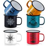 TeamFar Coffee Mug, 16 OZ Multi Colors Enamel Tea Mug Set of 6, Camp Drinking Cups with Patterns for Milk Tea, Non-Toxic & Portable, Lightweight & Sturdy, Wide Handle & Smooth Rim, Easy Clean