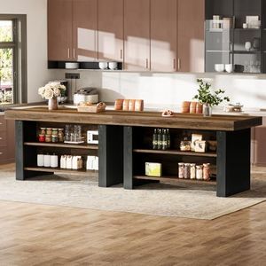 Tribesigns 55-Inch Kitchen Island with Storage, Farmhouse Center Island Table for Kitchen, Dining Room, Living Room (2, Rustic Brown and Black)