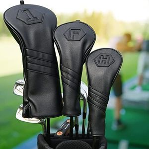 Juego de 3 fundas de madera para cabeza de palo de golf, 1FH DR FW UT para conductor Fairway Hybrid con cierre elástico de piel sintética negra
