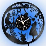 KingLive Alice in Wonderland Vinyl Wall Clock,7 Colors LED Night light Vintage Record Clock,Cheshire Cat,Decorations Gifts for Party,Child's Room,Office,Kitchen,Living Room,Bedroom