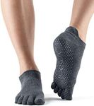 ToeSox Full Toe Low Rise Grip Socks – 5-Toe Design, Non-Slip Socks, Natural Toe Movement, Pilates Socks, Yoga Socks, Toe Socks for Dance, Barre & Ballet, Charcoal Grey, Medium