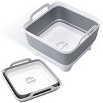 MAKINGTEC Collapsible Dish Tub Portable Sink, Folding Laundry Tub, 9L Washing Basin with draining Plug, Camping Dish Tub, Portable wash Dish Basin (Grey)