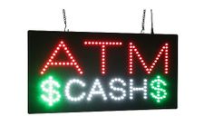 ATM Cash Sign, 19"x10", 48x24cm, TOPKING, Signage, LED, Bright, Open, Signboard, Display, Billboard, Grand Opening, Gift