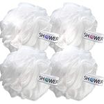 SHOWER BOUQUET Loofah Soft-White-Cloud Bath-Sponge XL-75g-Set 4 Pack, Extra Large Mesh Pouf for Men and Women - Exfoliate with Big Gentle Cleanse Scrubber in Beauty Bathing Accessories