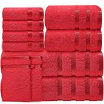 Casabella Luxury Bath Towel Set- 10 Piece Towels for Bathroom 100% Cotton-2 Bath Towels, 2 Hand Towels, 4 Face cloth & 2 Body Wash Gloves Highly Absorbent Hotel Quality Towel Bale Set Red