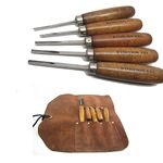 Gunstock Gunsmith Woodcarving V & U Chisel Carving set for Checkering and Restoration (5 Piece with Leather Tool Roll Holder)