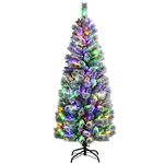 COSTWAY 6ft Pre-lit Artificial Christmas Tree, Hinged Snow Flocked Xmas Tree with 200 LED Lights, 9 Lighting Modes, Foldable Metal Stand, Holiday Decoration for Home Office Shop