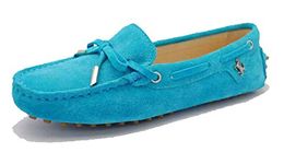 MINITOO Driving Shoes Women's Knot Slip-on Turquoise Suede Casual Loafers Boat Shoes UK 5