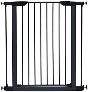 MidWest Homes for Pets 39 Inches Tall Walk-Through Steel Pet Gate, Pressure Mounted Dog Gate Measures 29 - 38 Inches Wide & Includes two 3-Inch-Wide Extensions, Graphite