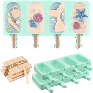 Sakolla Homemade Popsicle Silicone Molds Set, 3 PCS Ice Cream Molds with 150 Wooden Sticks for Cake Pop Ice Pop Cakesicles (Large/Green)