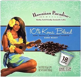 Hawaiian Paradise Coffee 10% Kona Blend Single Serve Cups 18 Count Dark Roast - Made From The Finest Beans - Compatible with Keurig K-Cup Brewers