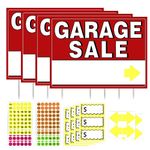 4pcs Garage Sale Sign, Garage Sale Signs Set with Stakes 16x12 Inch Double Sided Yard Sale Signs with Arrow Price Stickers Waterproof Garage Sale Sign for Sales Event