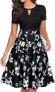 YATHON Women's Vintage Floral Flared A-Line Swing Casual Party Dresses with Pockets(YT018-Black W F P2,S)