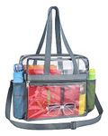 Clear Bag Stadium Approved, Lightweight Waterproof Roomy Clear Tote Bag, See Through Transparent Clear Bag 12x6x12 (Grey)