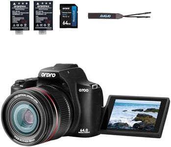 64MP Digital Camera for Photography, 4K Vlogging Cameras for YouTube with 3” Flip Screen,12X Optical Zoom & 30X Digital Zoom, 64GB Card, WiFi& Autofocus with Flash, 2 Batteries