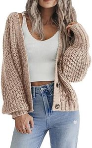 Hotouch Chaqueta de punto para mujer, cuello en V, con botones, cárdigan corto, con frente abierto, elegante, informal, chaqueta de hombro, caqui, XL