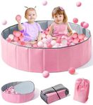 Hikiddy Large Ball Pit for Toddlers - 44 in Baby Ball Pit with Pop-Up Playmat, Portable and Foldable Kids Ball Pit, Dog Play Pit, Indoor and Outdoor Use, Hold Over 800 Balls, Balls Not Include (Pink)