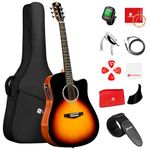 Vangoa Electric Acoustic Guitar Kit for Beginners Adults Full Size Cutaway Acoustic Guitar Bundle Set with Built-in Pickups Bag Tuner Strap Capo Picks Cable, Glossy Sunburst