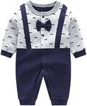 GORBAST Baby Boy Baseball Organic Romper Little Kids Jumpsuit Outfit, Blue Black Light Grey, 3-6 Months