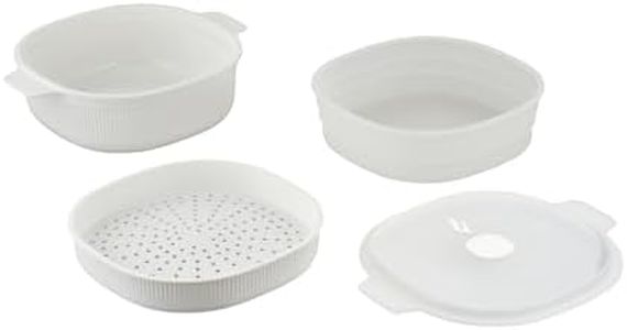 CARE + PROTECT Vaporera/olla a vapor para microondas, recipiente ideal para cocinar al vapor, servir y almacenar, sin BPA, 4 l con 2 bandejas