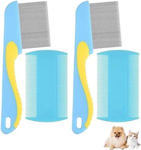 Brillirare 4 Pack Flea Lice Comb, Stainless Steel Dog Cat Grooming Combs with Rounded Teeth, 2-in-1 Double Sided Professional Pet Tear Stain Remover, Dematting Tool for Small, Medium & Large Pets