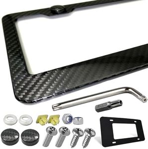 ZXFOOG Carbon Fiber License Plate Frame- 100% Handcrafted Real Carbon Fiber Cloth Wrap Holder, Wide Edge Black Aluminum Car Tag Cover with Stainless Steel Screws Caps, Rattle Proof Pad, 1 Pack 2 Hole
