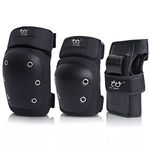 TXJ Sports Adult/Youth Knee Pads Wrist Guards with Elbow Pads Protective Gear Set for Skating Roller Skating Construction Derby Work Rollerblading Gardening Cleaning