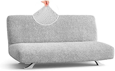 Menotti Armless Sofa Bed Cover 2 3 Seater Slip Cover for Sofa and Armchair Stretch Elastic Fabric Protector - Microfibre - Pearl (Armless Sofa Bed)