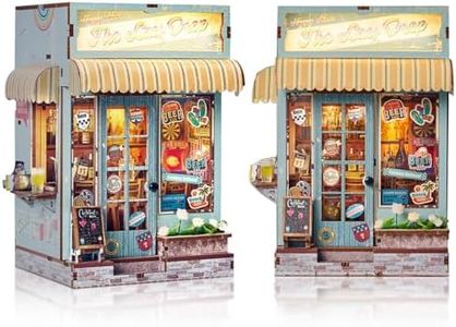 Foyucool DIY Book Nook Kit, Miniature Dollhouse Bookshelf Insert with Light, Laser-Cut Wooden Craft Set for Adults, Perfect for Teens and Adults, Beach Bar