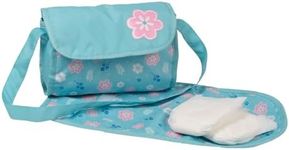 ADORA Baby Doll Diaper Bag with Sturdy Straps, Includes Changing Mat and 2 Doll Diapers (Fits 13" Dolls), Birthday Gift for Ages 3+ - Blue Flower Power