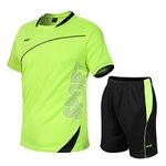 Kids Sport Shorts Sets Boys Football Training Suit Shorts and T-shirt Set School PE Tracksuit Mesh Sport Uniform Jersey Kit (Green,10~11 Years)