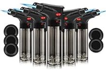 WANBRO 5 Pack of Torch Lighter, Powerful Windproof Jet Flame, Butane Gas Refill, with Safety Lock, Mini Blow Torch Lighters for Candle, Firework (NO Gas)