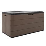 Horti Cubic Large Waterproof Patio Deck Box with Lockable Covers,All-Weather Resistant Container for Garden,Pool Accessories,Heavy-Duty HDPE Plastic,85 Gallon Elegant Storage Bench for Cushions(Brown)