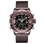 NAVIFORCE Digital Watch Men Waterproof Sports Watch Stainless Steel Military Quartz Clock 9153-Cece By Lexiv,Dial-Brown