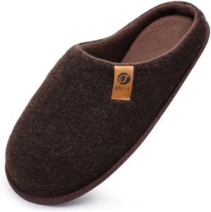 ONCAI Mens Scuff Slippers Cozy Memory Foam Knit Felt Warm House Shoes Slip On Indoor/Outdoor With Arch Surpport Brown Size 7