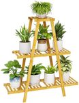 Bamworld Ladder 3 Tier Plant Stand Indoor, Bamboo Plant Shelf for Multiple Plants, Small Flower Stand for Window Garden Balcony Home Decor Living Room Bedroom