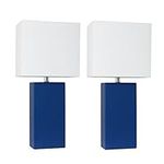 Elegant Designs LC2000-BLU-2PK 2 Pack Modern Leather Table Lamps Fabric, Blue/White Shade, 2 Count, 10 inches L x 6 inches W x 21 inches H