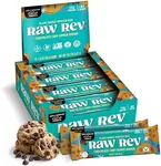 Raw Rev Vegan High-Protein Bars, Chocolate Chip Cookie Dough, 12g Plant Protein, 11g Fiber, Keto, Non-GMO, 1.6 Oz, Pack of 12